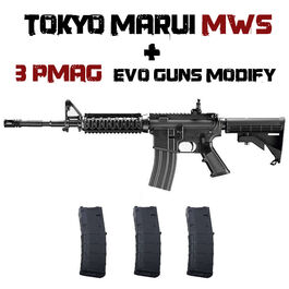PACK M4 MWS Gas Blowback y 3 Cargadores Guns Modify - Tokyo Marui - Negro