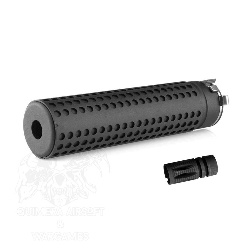 Silenciador KAC QD con bocacha incluida 175mmx38mm - Negro - Quimera Airsoft