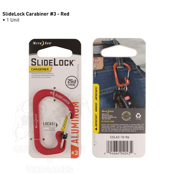Mosqueton Aluminio Slidelock #3 Cierre Seguridad 11Kg Nite Ize - Rojo