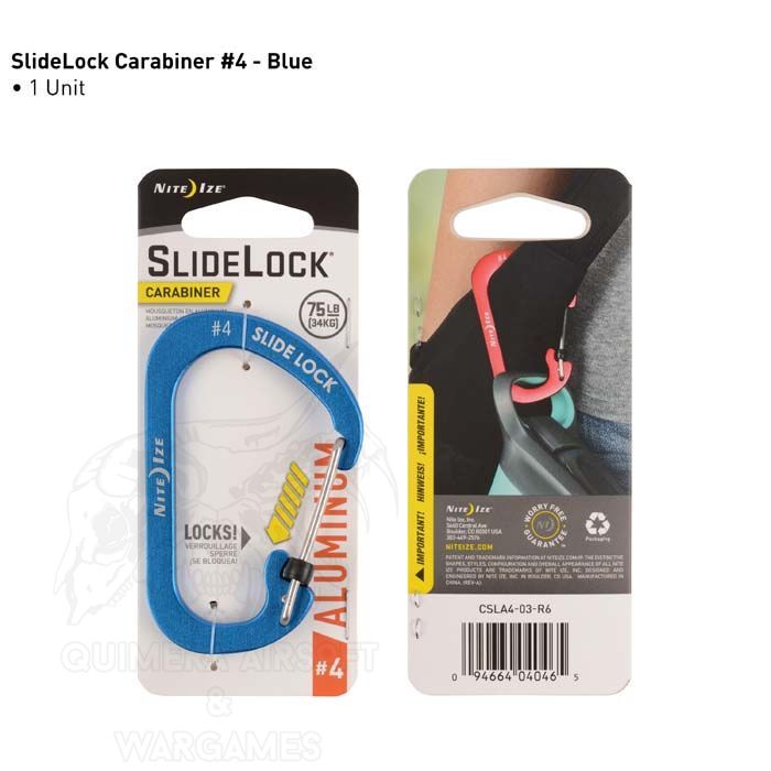 Mosqueton Aluminio Slidelock #4 Cierre Seguridad 34Kg Nite Ize - Azul