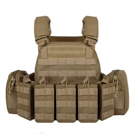 Chaleco Tactico tipo DCS Plate Carrier y pack de pouches abiertos para 5.56 Yakeda - Coyote Brown