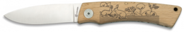 Navaja con cachas de madera lisa con grabado de conejos 8cm Albainox